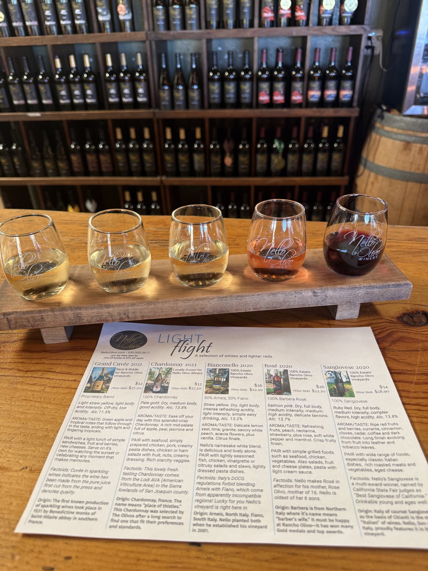 A five wine flight with the tasting menu