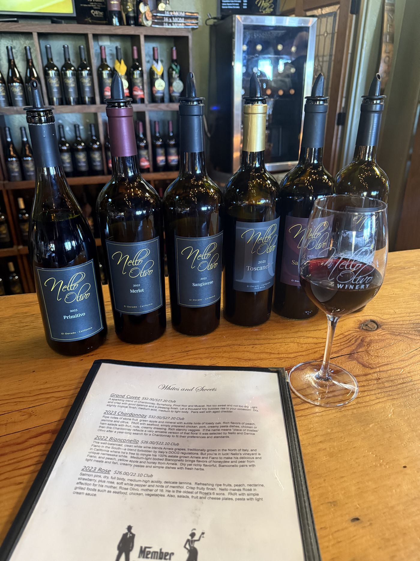 Wine flights on the bar